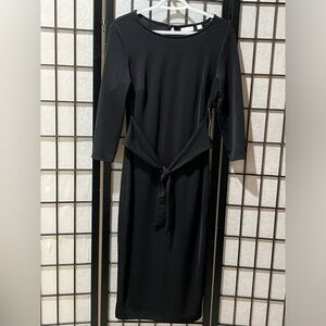 NEW YORK & COMPANY STRETCH Black Tie-Waist FRONT BODYCON Midi Dress SIZE S